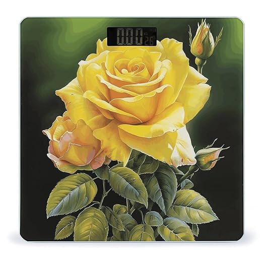Yellow Rose Bathroom Scale for Body Weight with High Precision Large LCD Backlight Display Digital Weighing Scale with BMI Capacity Up to 180kg