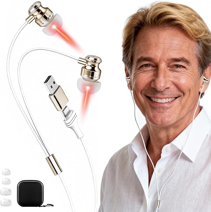 2 in 1 Red Light Therapy Device for Nose Ears Rechargeable Headphones - 650nm Wavelength with USB &amp Type-CIncludes Soft Silicone Tips and Storage Box Comfortable&amp Warm for The Ears &amp Nose