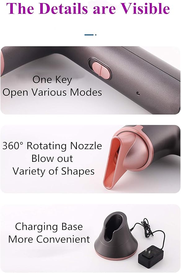 Cordless Hair Dryers with Charging Base Portable Travel Hairdryer Rechargeable Handheld Blow Dryer 5000mAh Hot/Cold Air Wireless Hair Dryers Salon Styling Tool