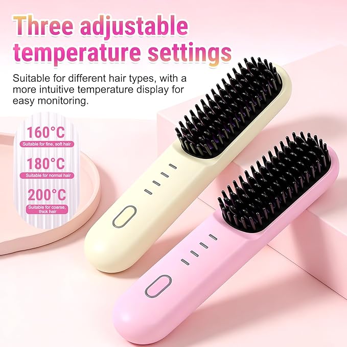 2026 Upgraded Cordless Straightening Brush with 30s Fast Heat 4 Temperature Settings Ionic &amp Ceramic Care 4000mAh USB-C Rechargeable for Frizz-Free Styling (Beige)