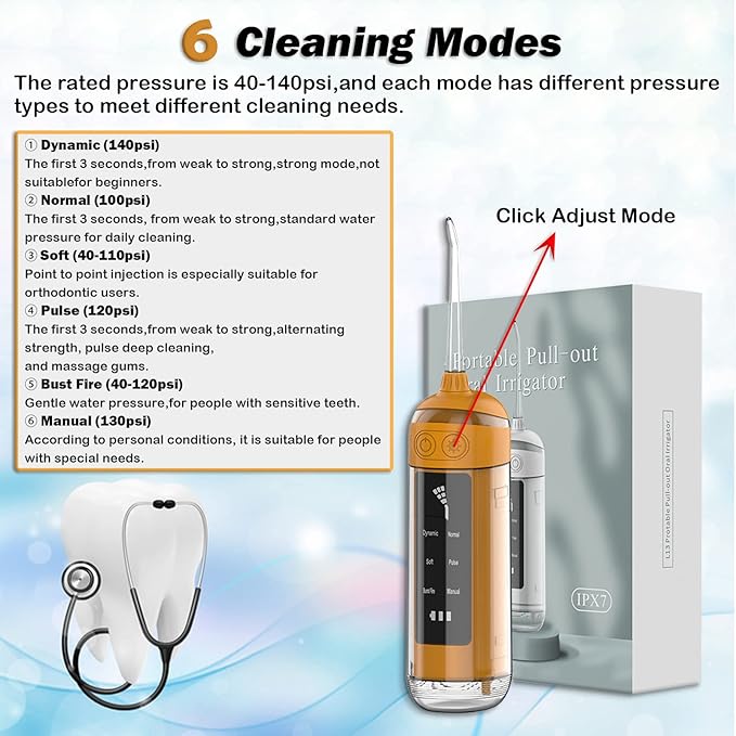 Water Dental Flosser Teeth CleanerOhyesbae 6 Modes Dental Oral IrrigatorPortable and USB Rechargeable Teeth Cleaner Picks for Home TravelIPX7 Waterproof Oral Irrigator (Black)