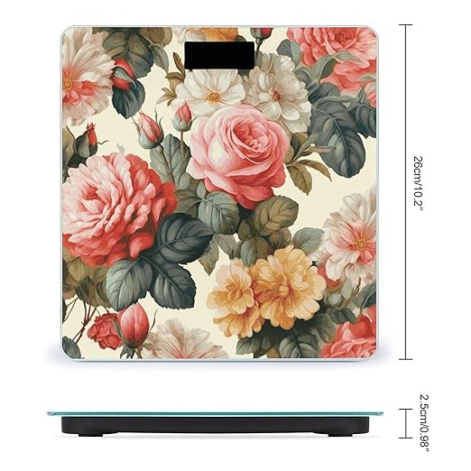 Vintage Floral Bathroom Scale Weight Scale for Body WeightHighly Accurate Digital Weighing Machine Clear LED Display Digital Bathroom Body Scale 400lb/182kg