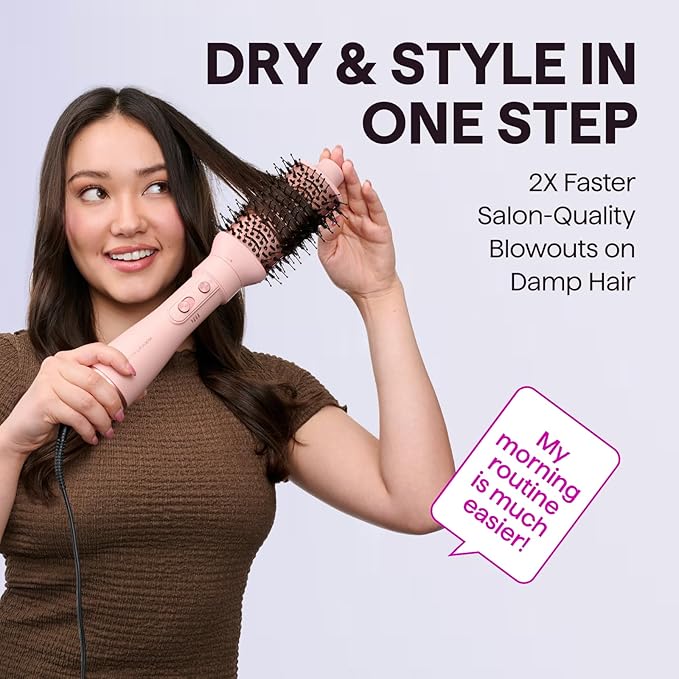 Wavytalk Hair Dryer Brush Set Air Sculpt 4-in-1 Hot Air Brush Set Multi Hair Styler for Salon Blowouts Smooth Curls Volumizing and Straightening Sleek and Less Frizz Pink