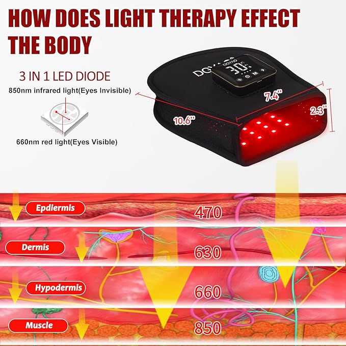 Cordless Red &amp Infrared Light Therapy for Hand Pain Relief Device with 660nm Red 850nm Infrared Light with 4000mAh Battery Portable Pad for Hands Fingers Wrist Joint Stiffness Treatment Gloves