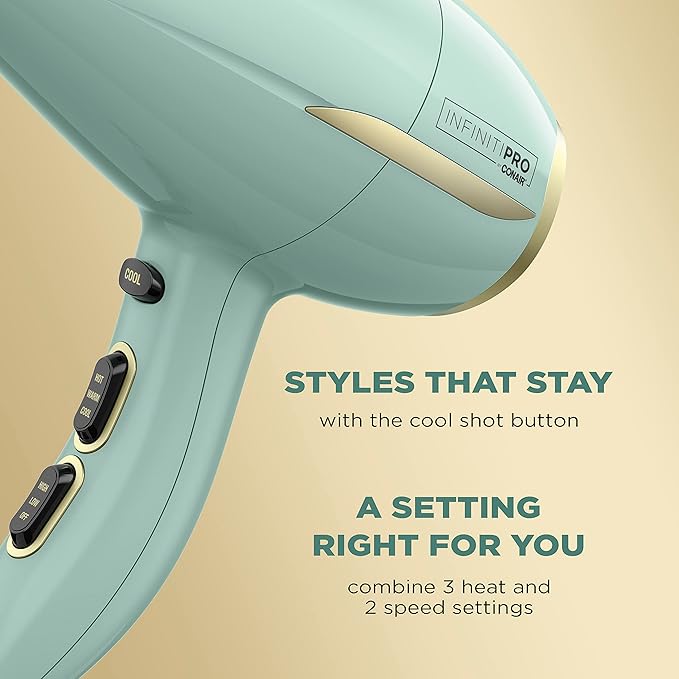 INFINITIPRO by CONAIR Heat Protect Hair Dryer with Diffuser | Blow Dryer with Advanced Heat Protection Helps Minimize Overdried Hair (Pack of 2)