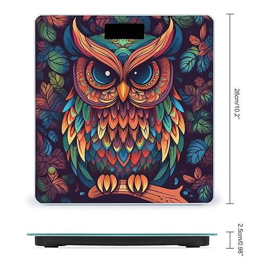 Color Owl Pattern Scale for Body Weight Safe Rounded Corners Tempered Glass Digital Bathroom Scale LED Display 400lb Capacity Weight Scales with High Precision Sensors