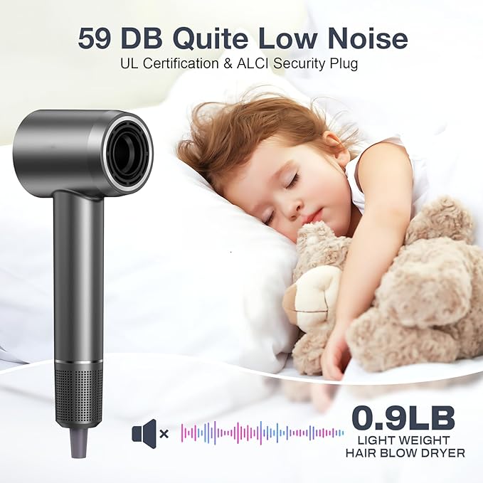 Hair Dryer for Women Professional High-Speed &amp 200 Million Ionic Hairdryer Fast-Drying Low Noise with Magnetic Diffuser &amp Nozzle HD Display Light and Quiet Hair Blow Dryer Gifts for Men a