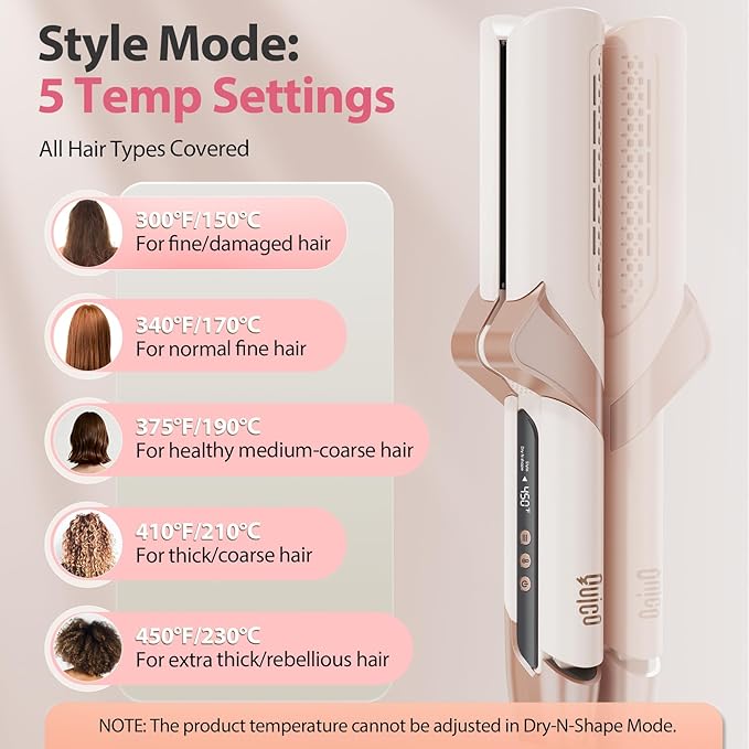 Upgraded Hair Air Straightener Quico Dual Voltage High-Speed Airflow 2 in 1 Straightener and Curler Travel Airstraight 5 Temps Ionic Care Flat Iron Hair Straightener 100-240V No Heat Damage Pink