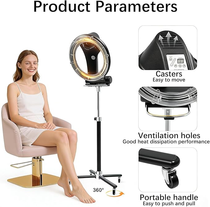 Salon Processor Professional Hair Color Processor Multi-Function Panel 360° Surround Function with Wheels Digital Screen Suitable for Hair Salons and Homes