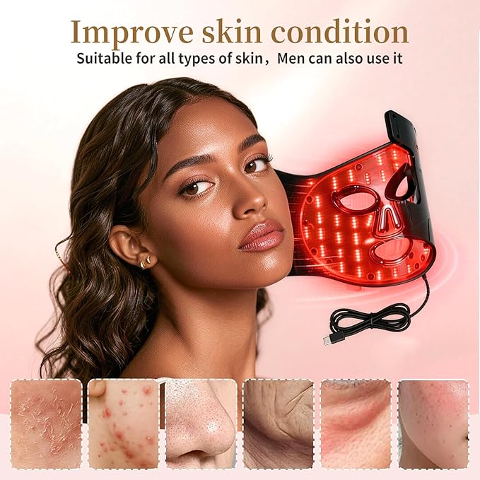 Red Light Therapy for Face LED Light Therapy Mask with 400 LED Beads 4 Modes 2000mAh Controller 850nm Near Infrared for Anti-Aging at Home &amp Travel