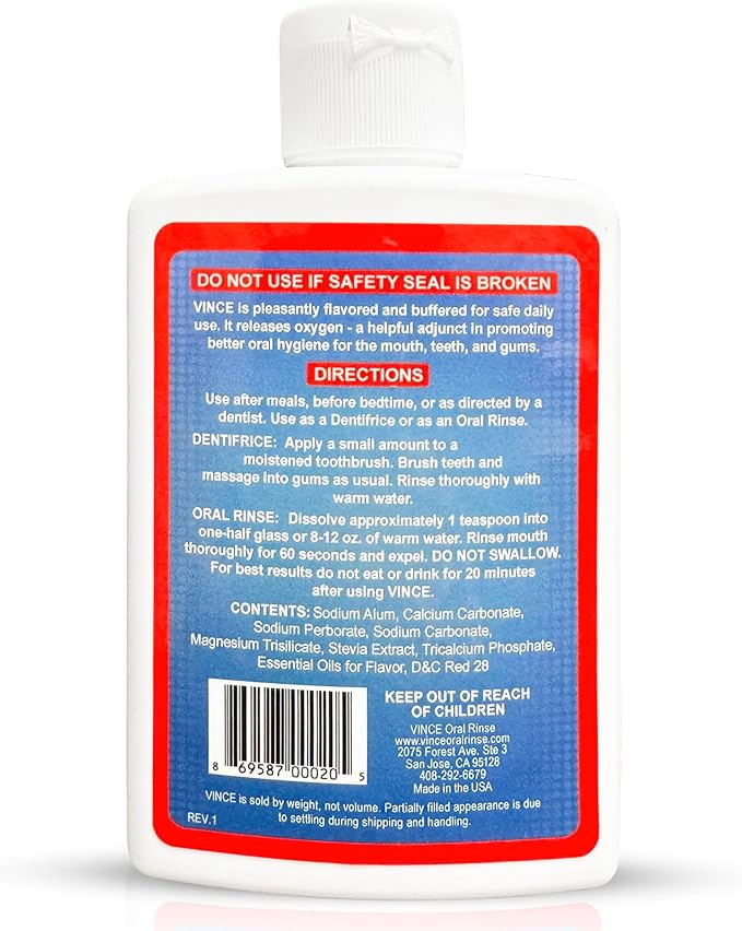 Vince Gum &amp Mouth Toothpaste Powder - Dentifrice &amp Mouthwash - Cavity Prevention - Gingivitis - Irritated Bleeding &amp Receding Gums - Canker Sore - Bad Breath - Inflammation - Tonsil Stone