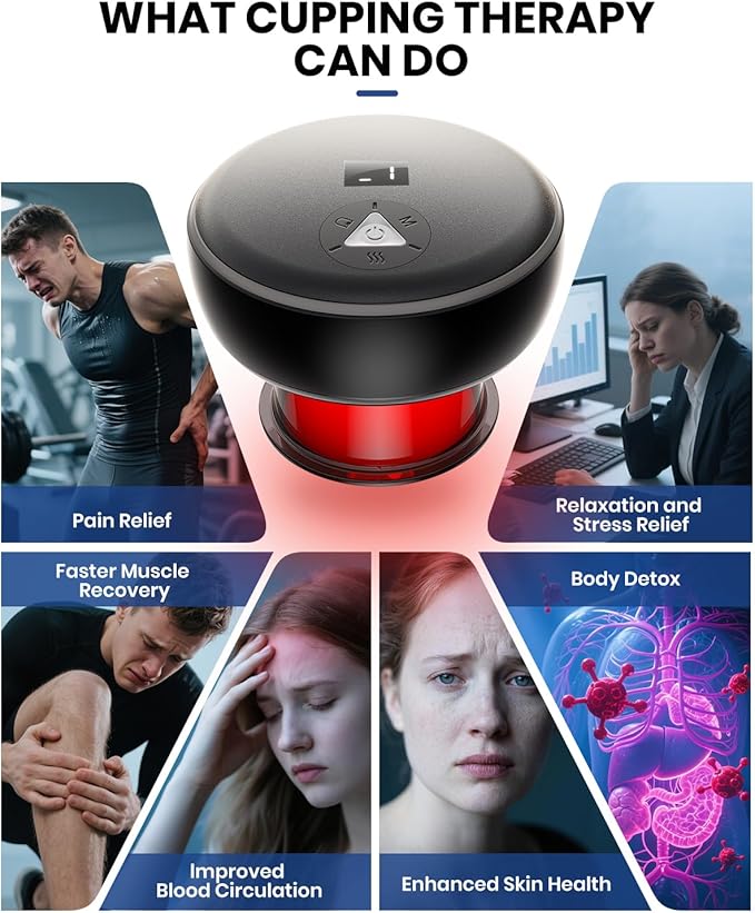 Electric Cupping Kit for Massage Therapy with Remote Controller - 32 Levels of Adjustable Suction &amp Heat Portable Cupping Therapy Set for Back Pain Relief Neck Muscle Soreness
