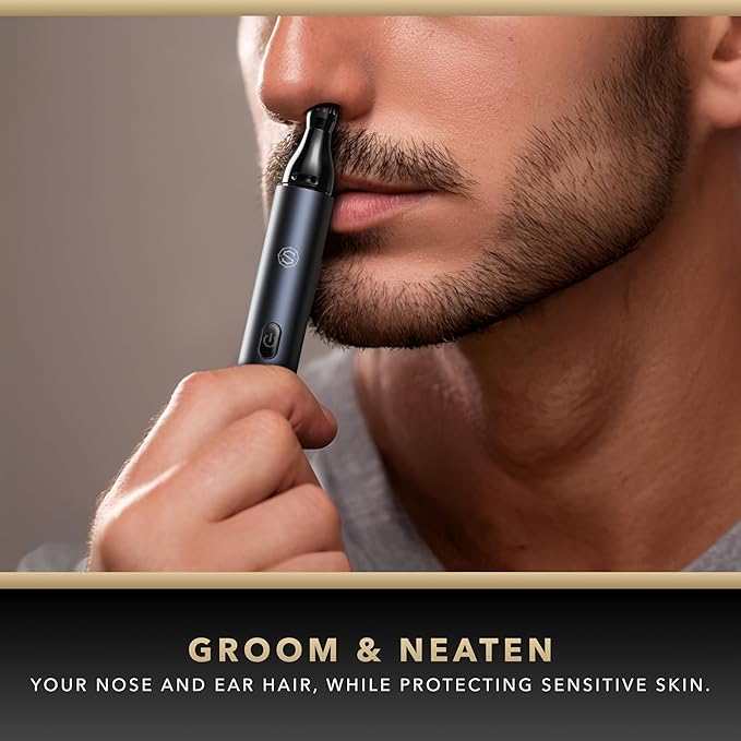 Blade &amp Stone™ NS502-DN Nose &amp Ear Trimmer 2.0 | Graphene-X™ Blade | High-Velocity Low-Noise Motor | Patented Rotary Blade Design | Skin-Friendly Tug-Free Performance Detachable Head - Dark