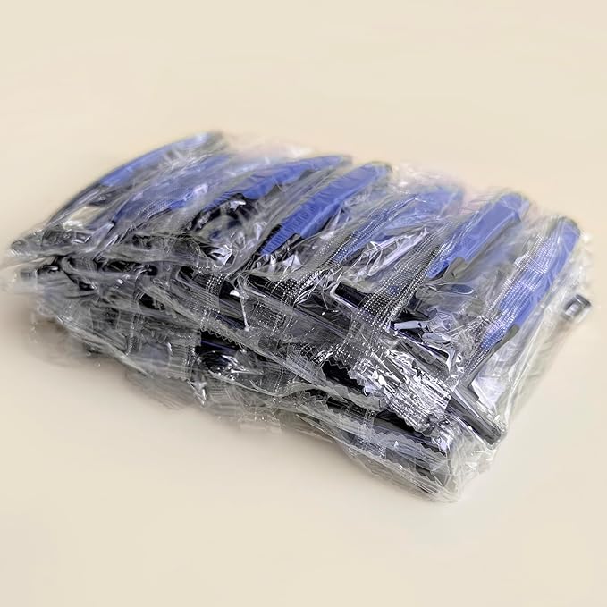 Individually Wrapped 3 Blades Razors Bulk Travel Size Disposable Manual Razors with Stainless Steel Blade (Blue) (100)