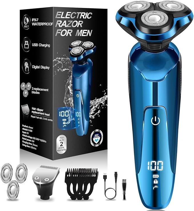 Electric Razor for Men 3-in-1 Shaver with Floating Blades for Nose Hair &ampSideburnsReplacement Blades Pop-up Trimmer IPX7 Waterproof Travel Lock Wet &amp Dry Use Face Shaving Grooming Trave