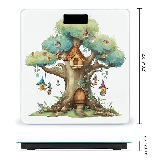 Cute Fairy Tree Digital Bathroom Scale for Body Weight with High Precision Digital Weighing Scale with BMI Clear LCD Display and Step-On Measures Weight Up to 180kg