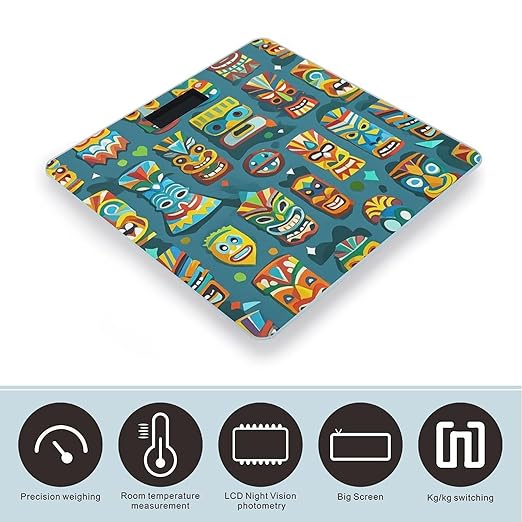 Digital Bathroom Scale for Body Weight Scale with Bright LCD Display High Accuracy Step-On Technology Auto On/Off Colorful Tiki Mask Pattern Digital Scales 400 Lbs /180kg