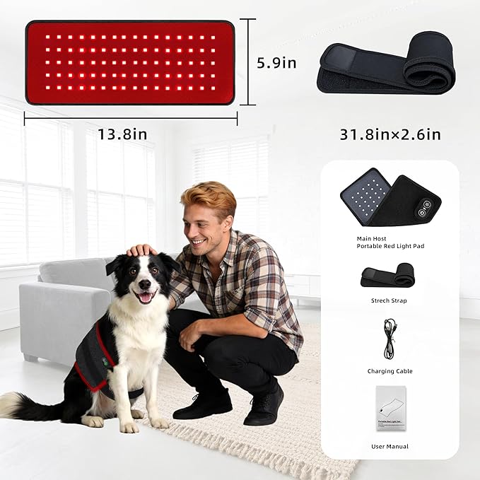 Pets Red Light Therapy Belt LED Infrared Light Therapy for Dogs and Cats with 80 LEDs 660nm and 850nm RedWearable Device for Pain Relief