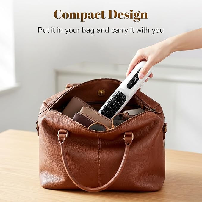 2026 New Brush Pro Brush Pro Portable Straightener Brushs for Travel with LCD Temperature Display Portable Hair Straightener Fast Heating Cordless Mini Hair Brushs (White)