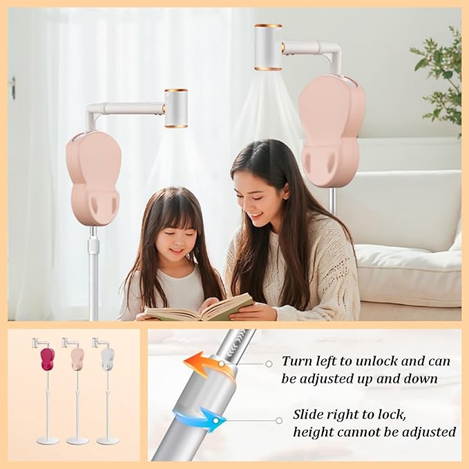 Lazy Hair Dryer Stand Hands Hands-Free Hair Drye Adjustable Height and Angle Automatic Power Off When Tilted Portable Blow Dryer for Home Pets Women Elderly(Rose red)