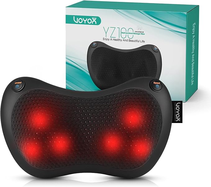 VOYOR-HEALTH Shiatsu Neck and Back Massager with Heat - 3D Kneading Deep Tissue Massage Pillow for Lower Back Shoulder Calf Foot Use at Home Car Office YZ100