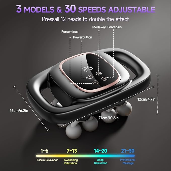 12 Head Massage Gun Massages Gun Deep Tissue With 3 Modes &amp 30 Levels Intensities Quiet Multi Head Massage Gun For Backs Shoulders Legs and Full Body Muscle Pain Relief Gifts for Men Women