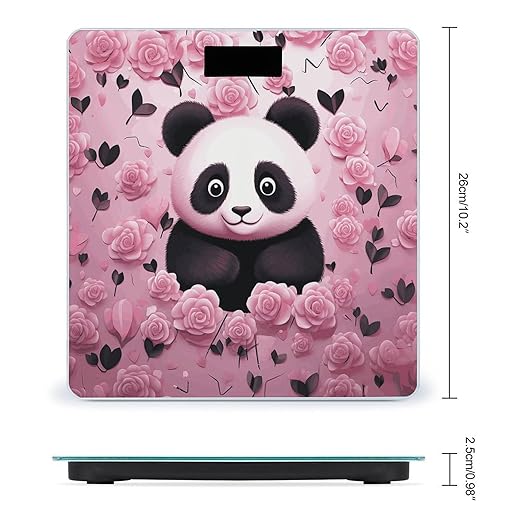 Pink Panda Pattern Scale for Body Weight Anti-Slip Digital Bathroom Scale Sturdy Toughened Glass Weighing Scales High Precision Safe Rounded Corners Smart Scales