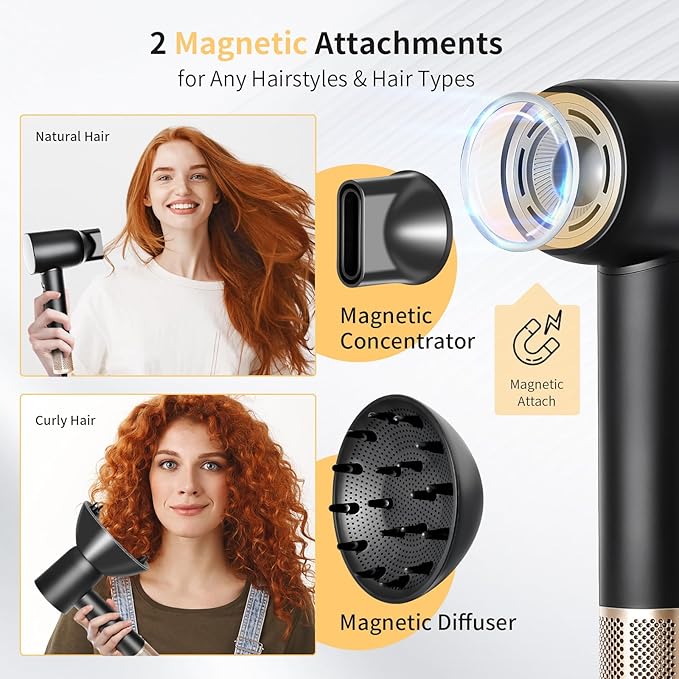 Hair Dryer180000 RPM High Speed Blow Dryer with 200 Million Negative Ionic Professional hairdryer with Diffuser and NozzlePortable Hair Dryer for Home Travel