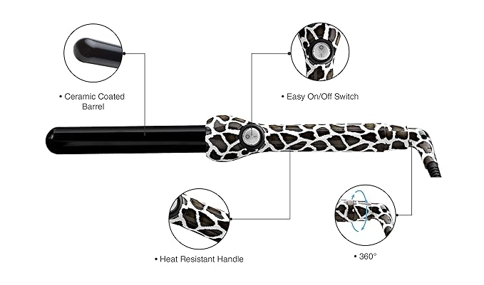 Jose Eber: Clipless Curling Iron 1 (25mm) - Giraffe - Professional Tourmaline Ceramic Barrel Wand Styling Tool Ion Technology Heat Resistant Glove