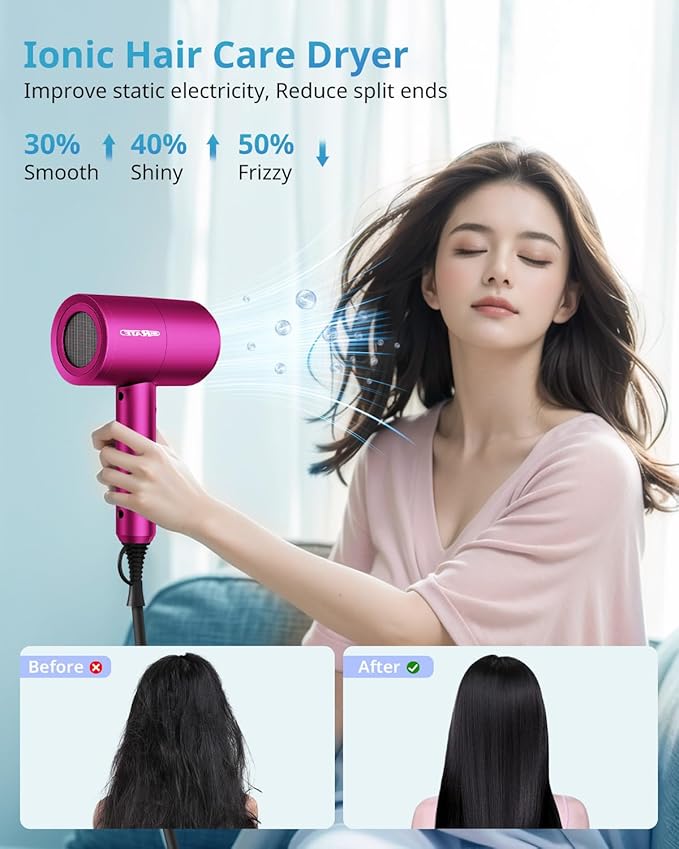 SHRATE Ionic Hair Dryer with Diffuser | Professional Blow Dryer for Curly Frizzy &amp All Hair Types | Low Noise &amp Gentle for Sensitive Hair | Compact &amp Portable Design for Home Travel Wom