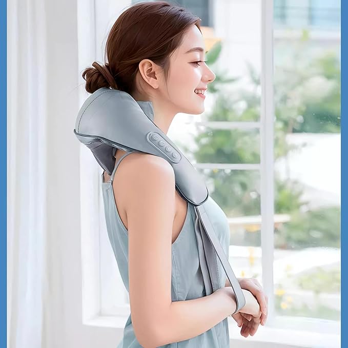 Neck Cervical Massager for Neck Pain ReliefNeck Massagers for Neck and Shoulder with Heat Portable Shiatsu Neck and Back Heated Massager Mini Masajeador Muscular (Grey)