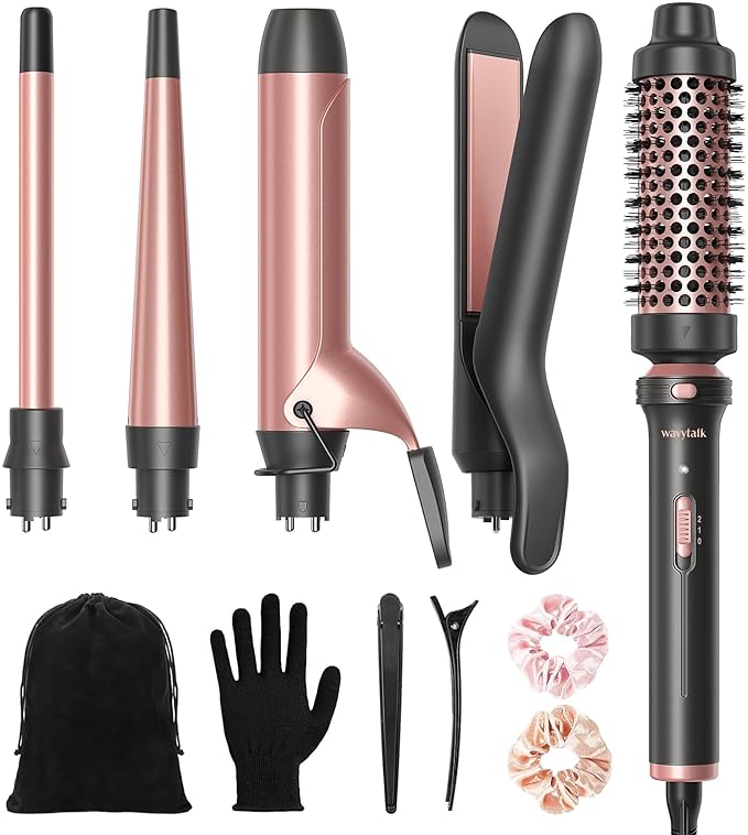 Wavytalk Blown Away Ionic Hair Dryer for Curly Hair with Diffuser and 5 in 1 Curling Iron Set with Thermal Brush and 4 Interchangeable Ceramic Curling Wands (0.5'-1.25')