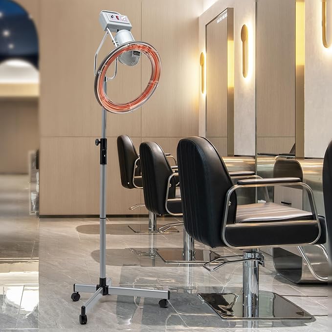 Hooded Stand Up Hair Bonnet Dryer Salon Hair Perming Machine Orbiting Rotating Hair Processor with Rolling Base for Beauty Salon or Home Use 360 Degree Rotation Compatible Silver