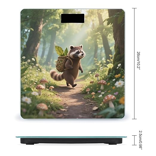 Forest Raccoon Weight Scale Cute Bathroom Scale for Body Highly Accurate Digital Weighing Machine for People Compact LCD Display Scales with Sturdy Toughened Glass Scales