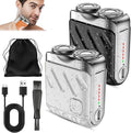 Small Steel Cannon Suspended Magnetic Blade Portable Rotary Dual Ring Electric Shaver Fully Waterproof USB Rechargeable One-Button Long Lasting Foil Shaver for Home Travel (2Pcs-B)