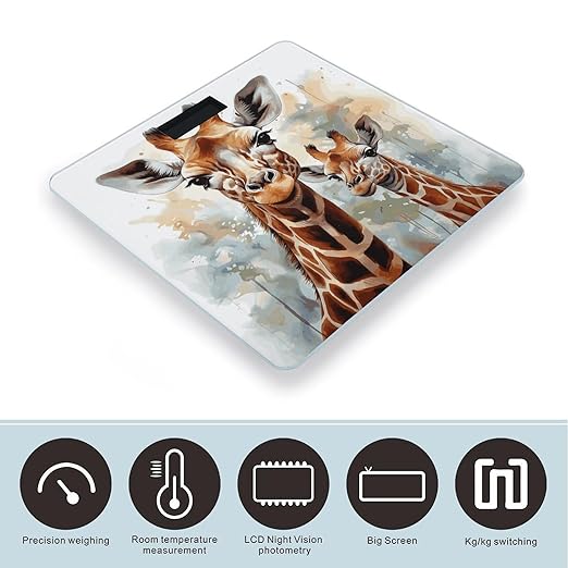 Digital Bathroom Scale for Body Weight Scale with Bright LCD Display High Accuracy Step-On Technology Auto On/Off Watercolor Deer Giraffe Digital Scales 400 Lbs /180kg