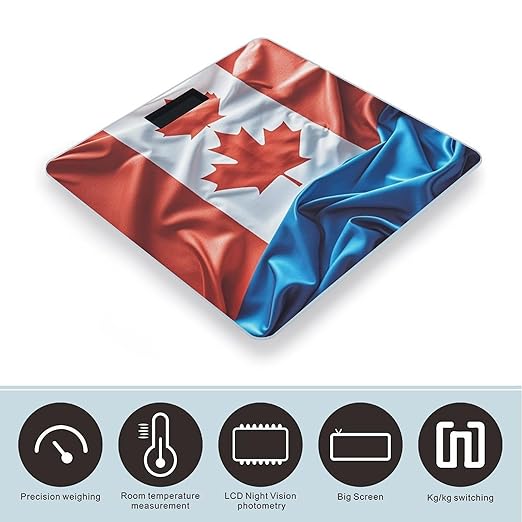 Retro Canada Flag Bathroom Scale Digital Weight Scale Precision 400 Lbs Weighing Scales Large with LCD Backlight Display BMI Measures