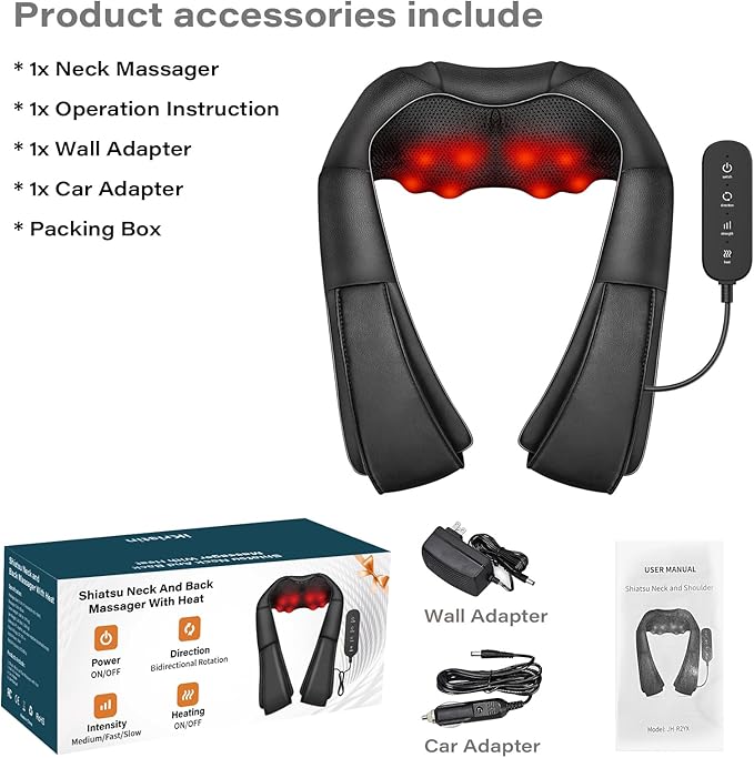 Neck Massager Back Massage with HeatShiatsu Shoulder Massager for NeckBackShoulderFoot and Leg Muscle RelaxElectric Deep Tissue 3D Kneading Massagerfor Women Men Mom Dad