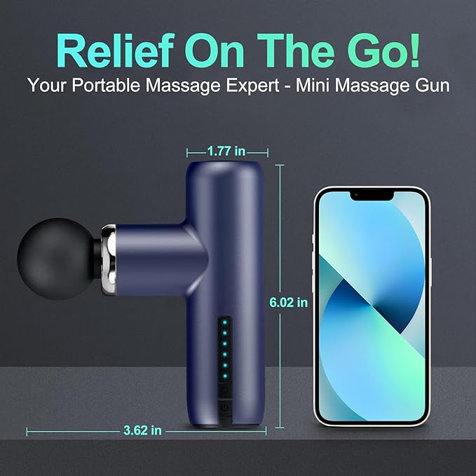 Mini Massage Gun Pocket-Sized Massage Gun Deep Tissue Quiet Portable Percussion Muscle Travel Massager GunBack/Neck Massager for Pain Relief Deep Tissue (Blue)
