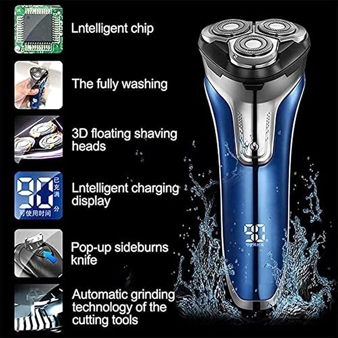 Electric Shaver Razor for Men with Floating Rotary Razor Ipx7 Led Display Rechargeable Dry/Wet Men's Electric Shavers
