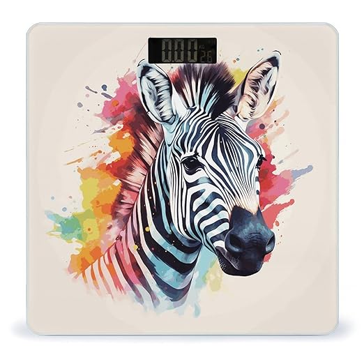 Colorful Zebra Painted on White Background Bathroom ScaleHighly Accurate Digital Weighing Machine for People Bright LED Display Weight Scale for The Aldult Home Use