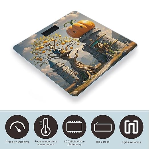 Pumpkin Tree House Bathroom Scale for Body Weight Bathroom Weighing Scales with Back Lit LED Display Sturdy Tempered Glass Body Weight Bathroom Scale 400lb Weighing