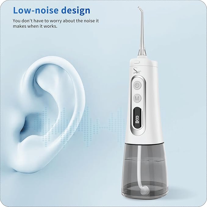 Sadat Cordless Water Dental Flosser – 9 Modes LED Screen 300ML Portable Oral Irrigator Rechargeable &amp IPX7 Waterproof Teeth Cleaning Picks for Home &amp Travel White