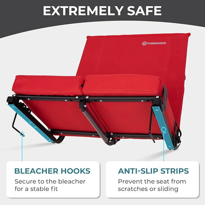 FUNDANGO Extra Wide Stadium Seats with Back Support for Adults Padded Bleacher Chairs with Back and Cushion Folding Bleacher Seats with Shoulder Strap for Football Baseball Sports