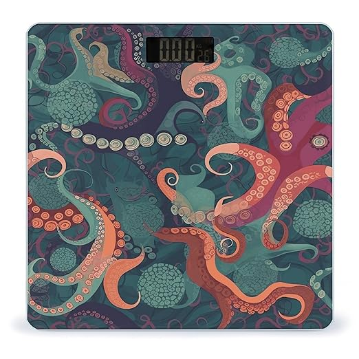 Abstract Octopus Scale for Body Weight High Precision Digital Weight Scales with LCD Display Anti-Slip Sturdy Slim Tempered Glass Bathroom Scale for Home Use