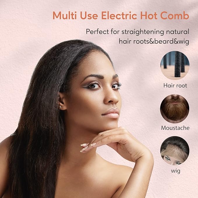 Terviiix Flat Iron Hair Straightener 1-3/4 Inch Wide Plate &amp Terviiix Electric Hot Comb for Lace Front Wigs Pressing Combs for Black Women Hair