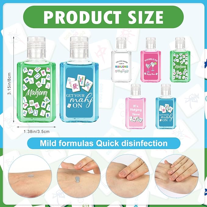 50 Pcs Mahjong Cocktail Mini Hand Sanitizer Bulk Mah Jong Lovers Gifts 1fl oz Travel Size Hand Soap for Christmas Birthday Bachelorette Bridal Shower Mahjong Party Game Night Supplies
