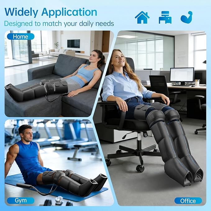 Leg Massager with Heat and Air Compression Foot and Calf Massager for Circulation and Pain Relief Sequential Compression Boots with 6 Modes 9 Intensity 3 Heat - Gifts for Mom Dad Woman