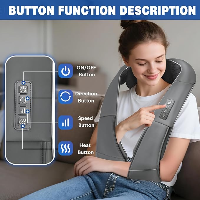 Joyset Shiatsu Neck and Back Massager with HeatElectric Shoulder Massager for Pain Relief Deep Tissue3D Kneading Massage with Cloth Cover Easy to Clean Best Gift for Men Women Parents (Gray)