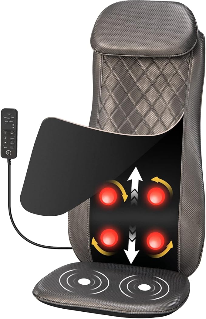 Giantex Massage Seat Cushion with Heat &amp Vibration Removable Neck Pillow &amp Back Flap Adjustable Width 3-Level Timer Spot Massage Rolling Shiatsu Massager for Full Back